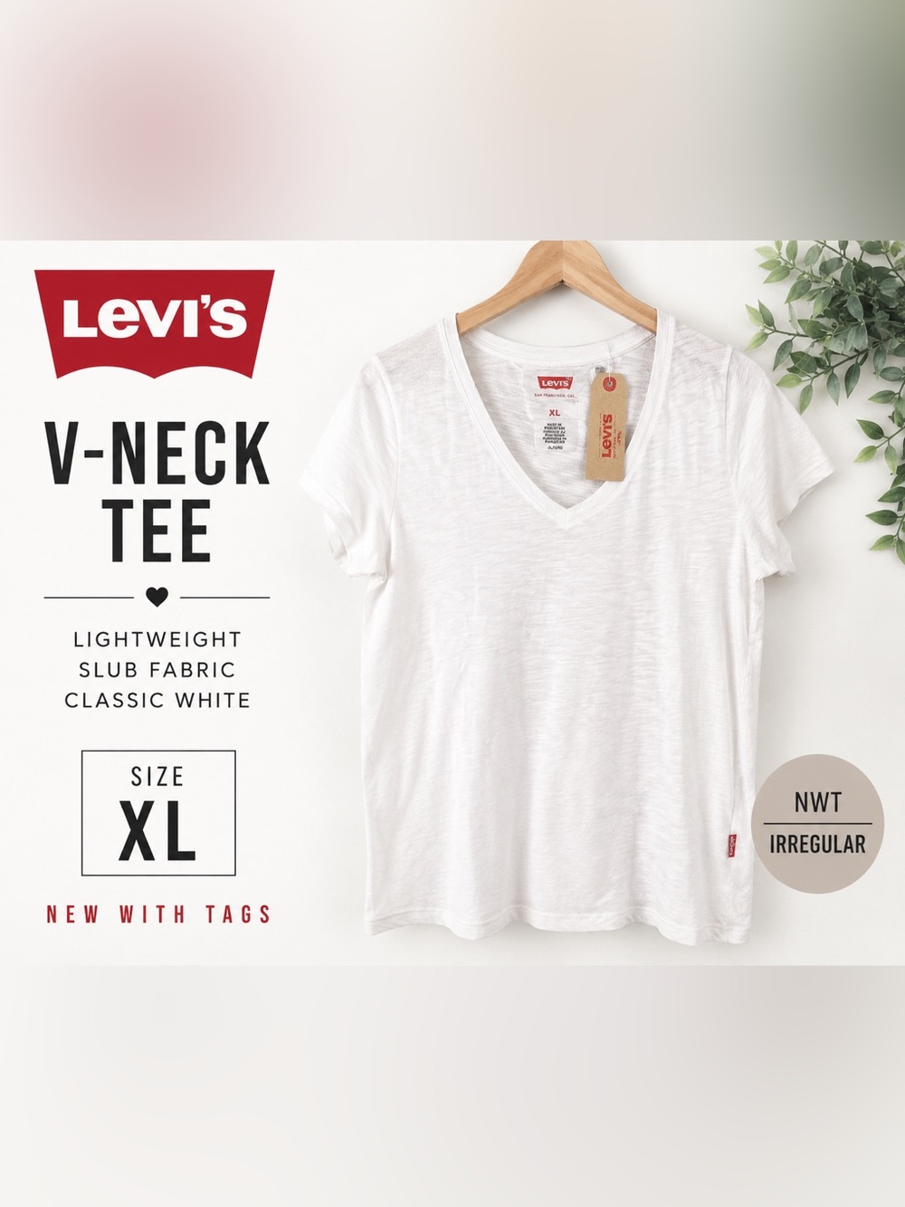 Levi’s White Slub Knit V-Neck Short Sleeve T-Shirt NWT XL